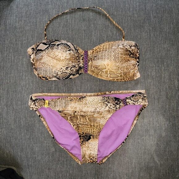 Kenneth Cole Women's piece Snake Printed Bandeau Swimsuit Bikini